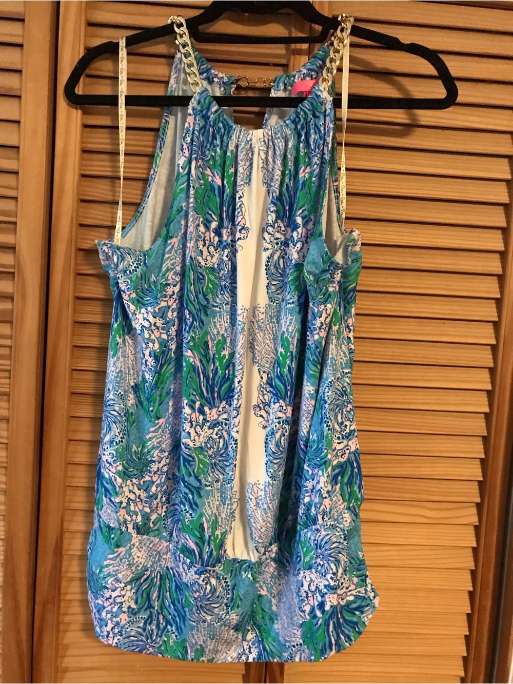 Lilly Pulitzer Blue, Green & White Floral Tank with Gold Chain Straps